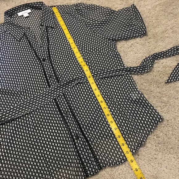 Semi Sheer Belted Modern Button Down Dress Shirt - Picture 15 of 16